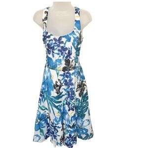 Vintage Lauren Ralph Lauren 8 Linen Dress A Line Flare Sleeveless Women Floral